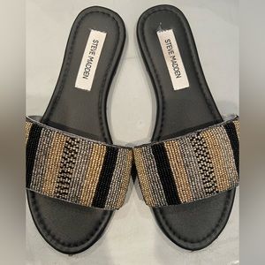 Steve Madden black and gold beaded flat sandals size 8.5